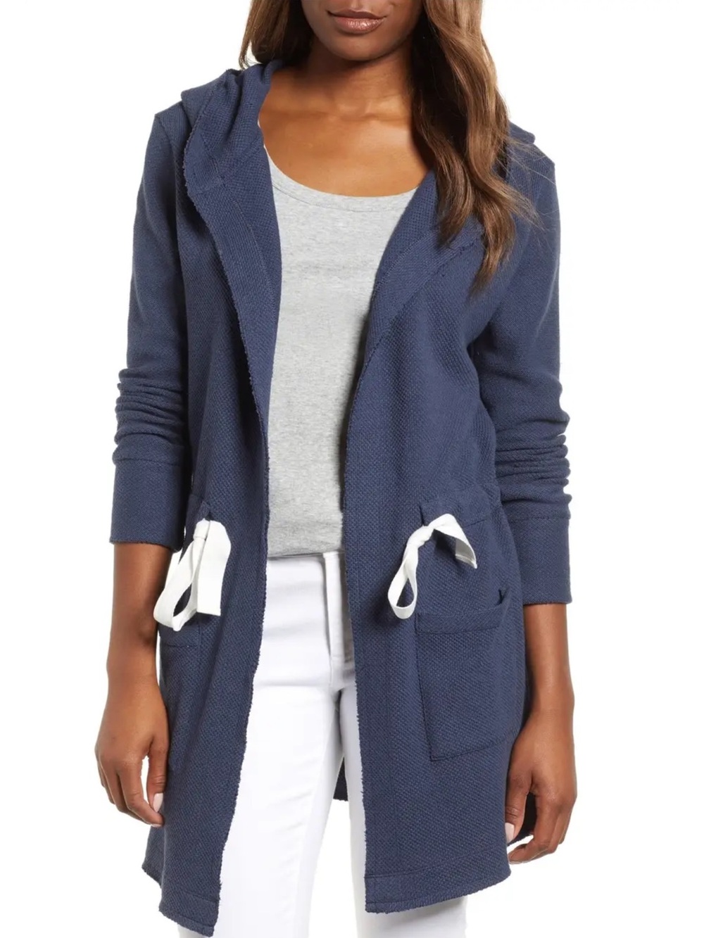 💙 Caslon/Nordstrom Thick, Long Cotton Beach Cover-Up Hoodie, Drawstring Tie, 2X